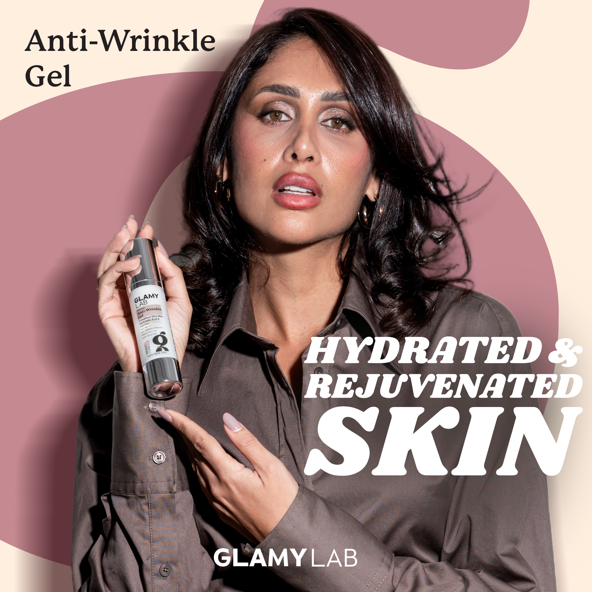 GLAMY LAB anti-wrinkle gel with promotional 'hydrated & rejuvenated skin'