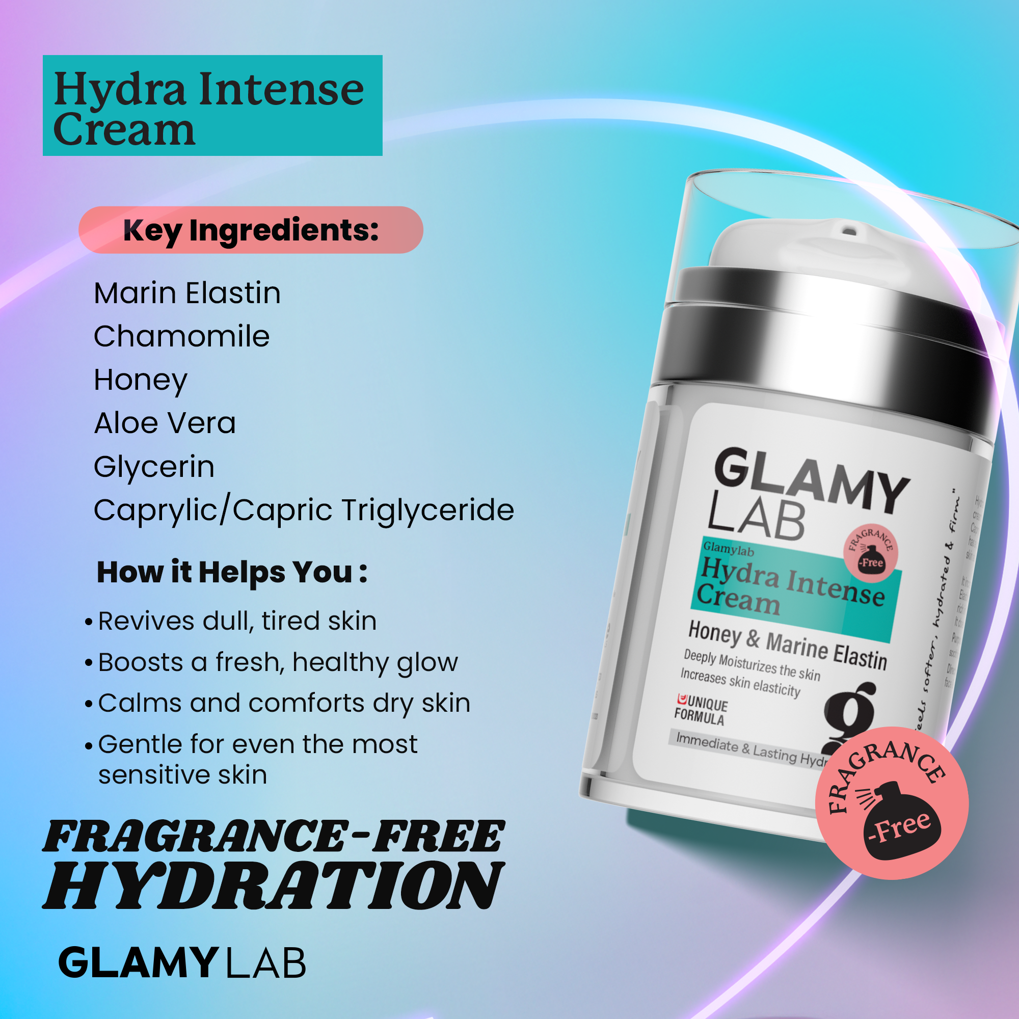 GLAMY LAB Hydra Intense Cream with key ingredients and benefits