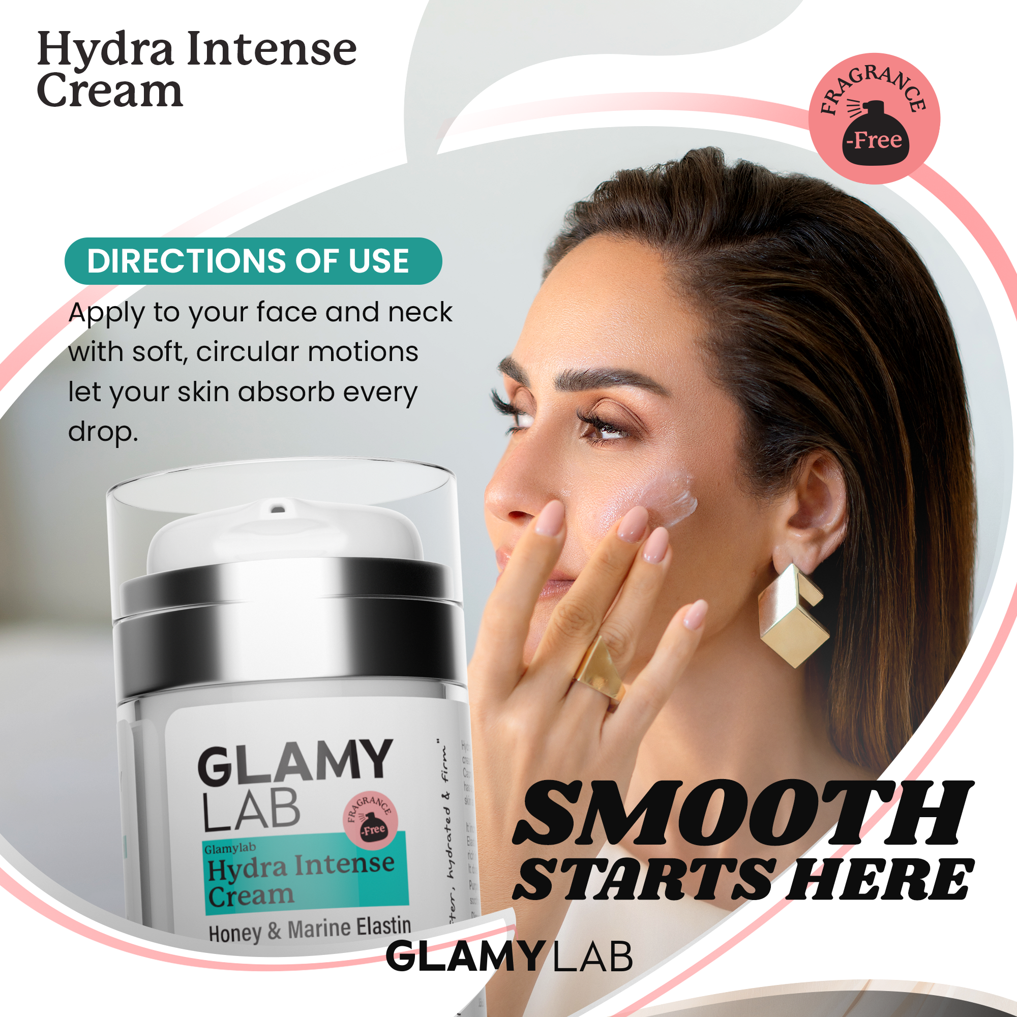 GLAMY LAB Hydra Intense Cream fragrance-free packaging with the direction of use