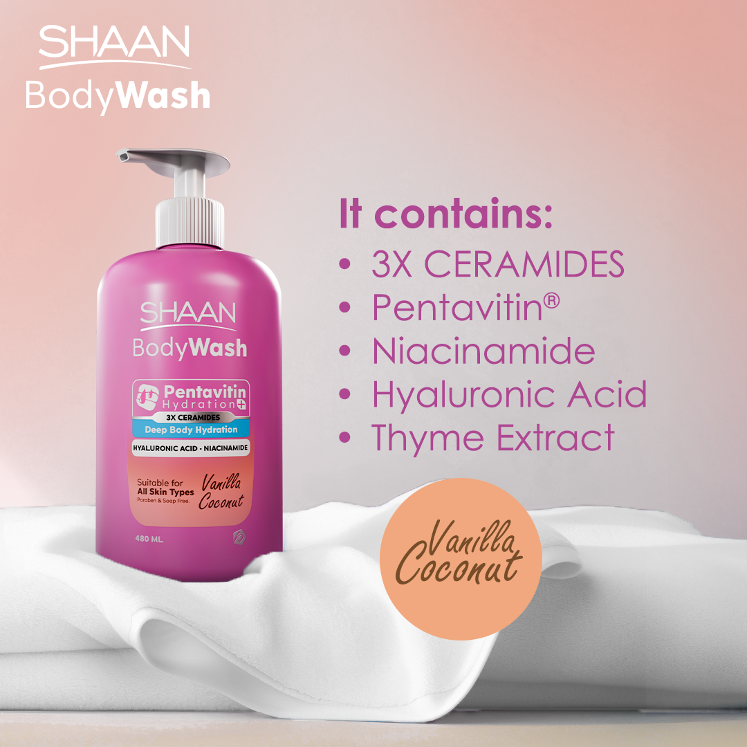 Shaan Body Wash bottle with ingredients listed