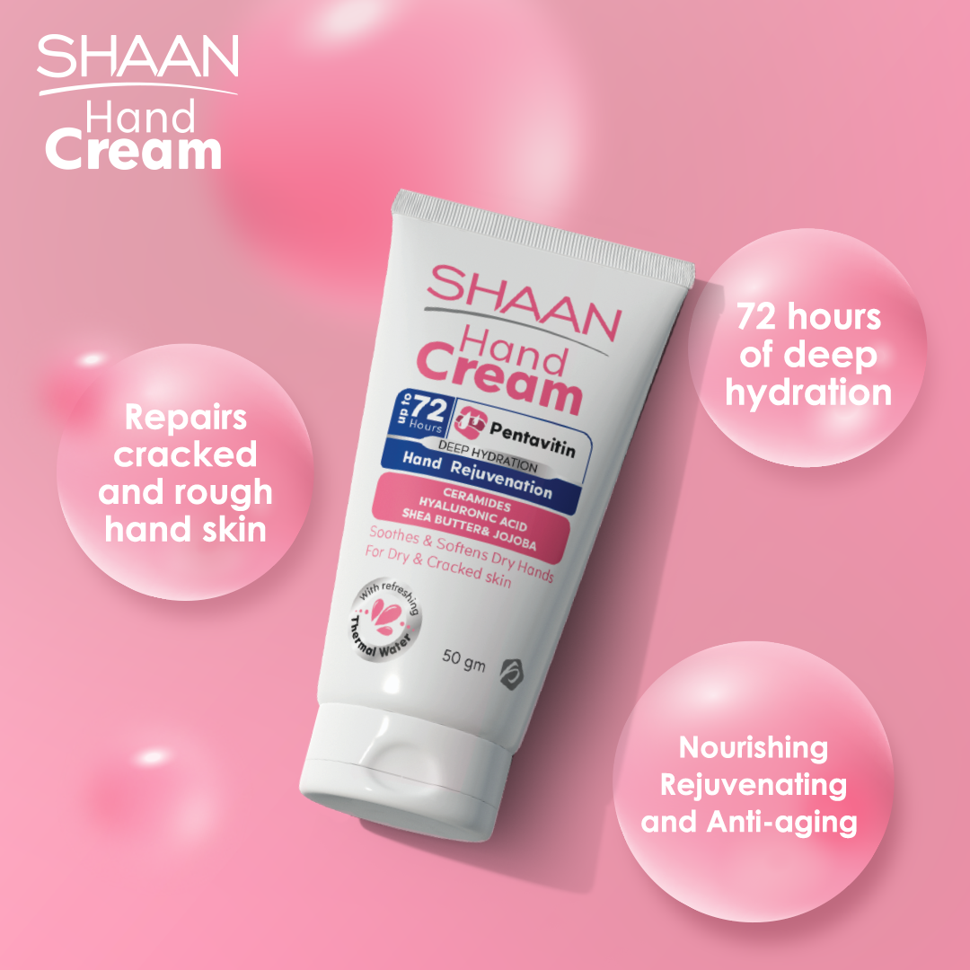 SHAAN Hand Cream tube with product benefits.