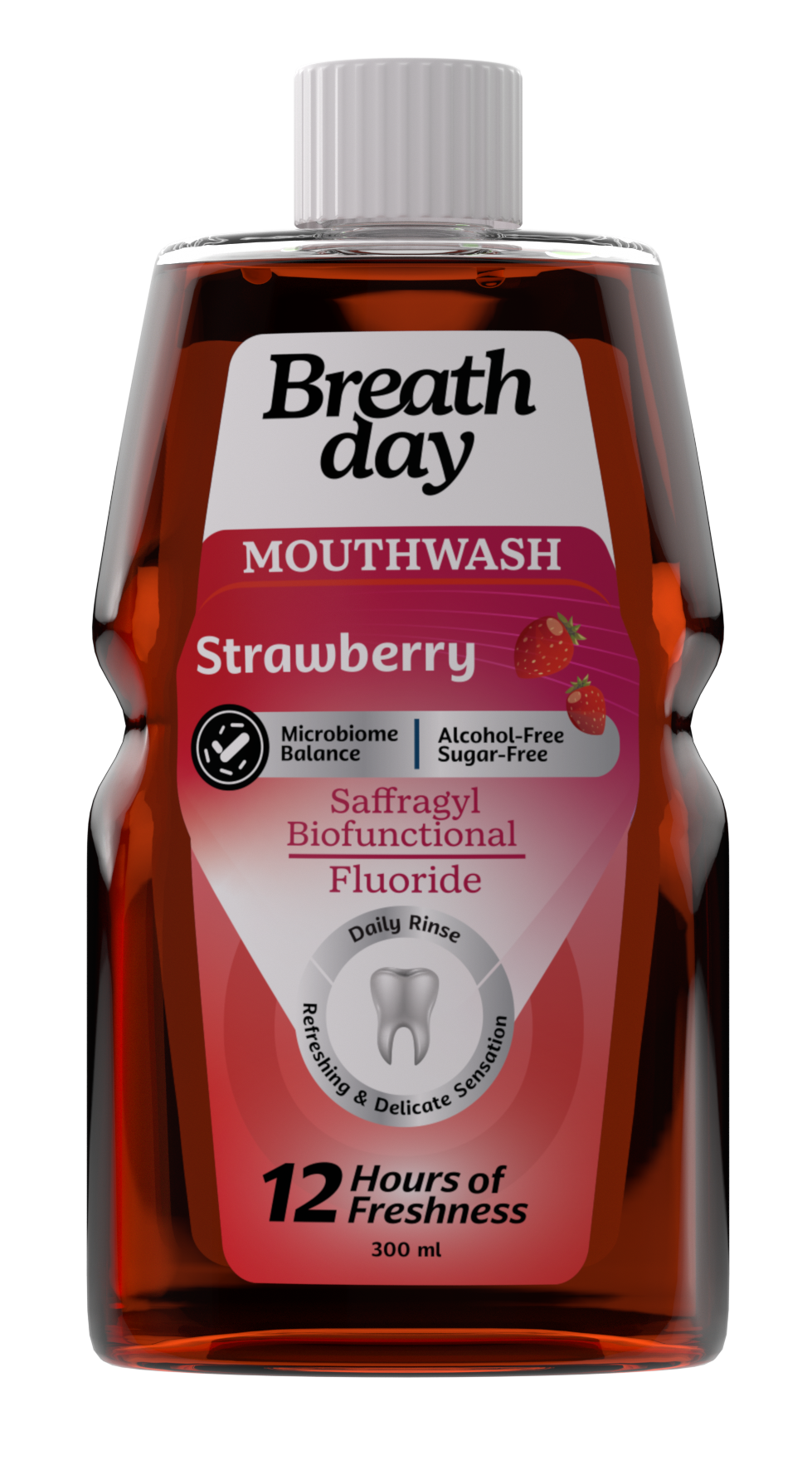Bottle of Breath Day Strawberry mouthwash
