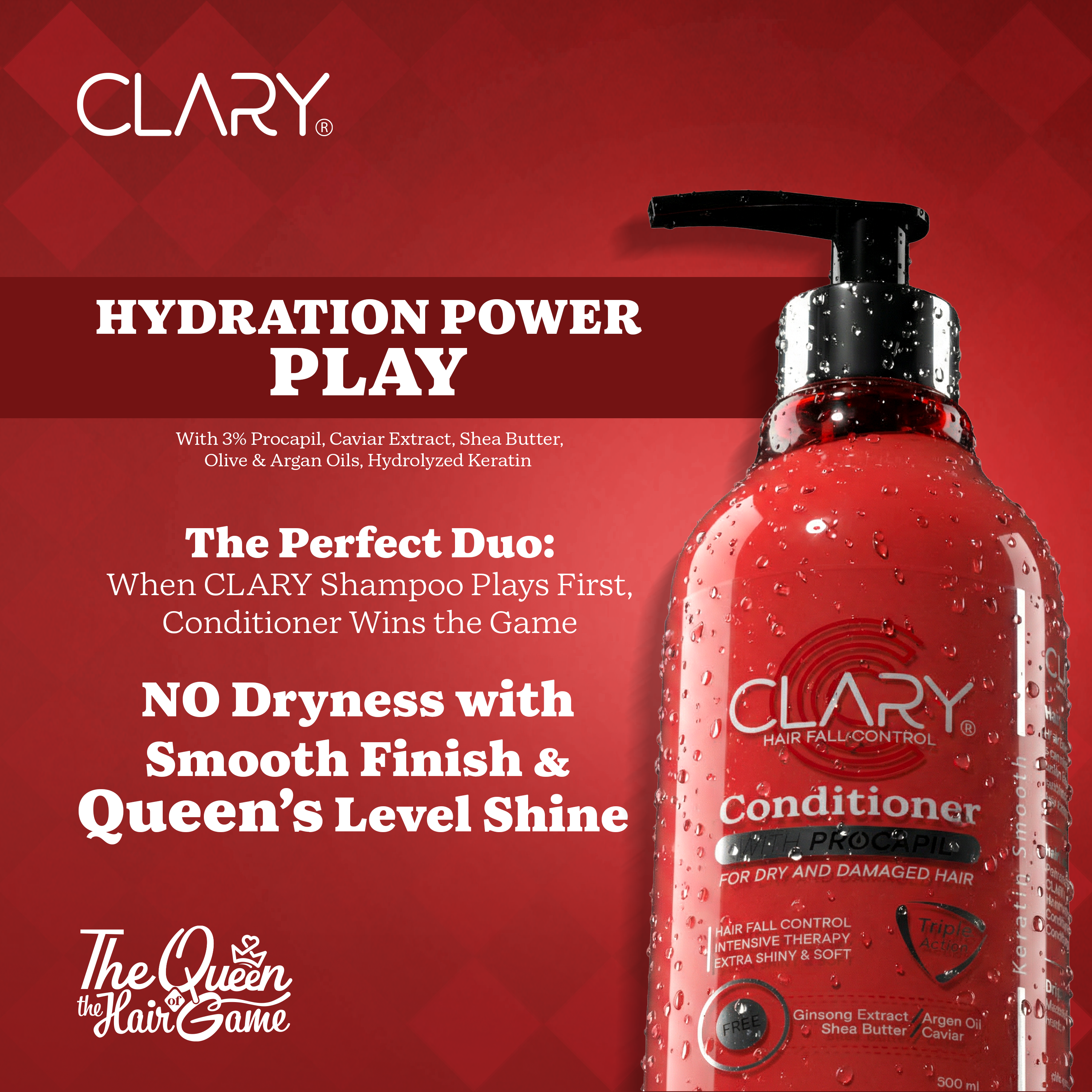 CLARY conditioner bottle with promotional text