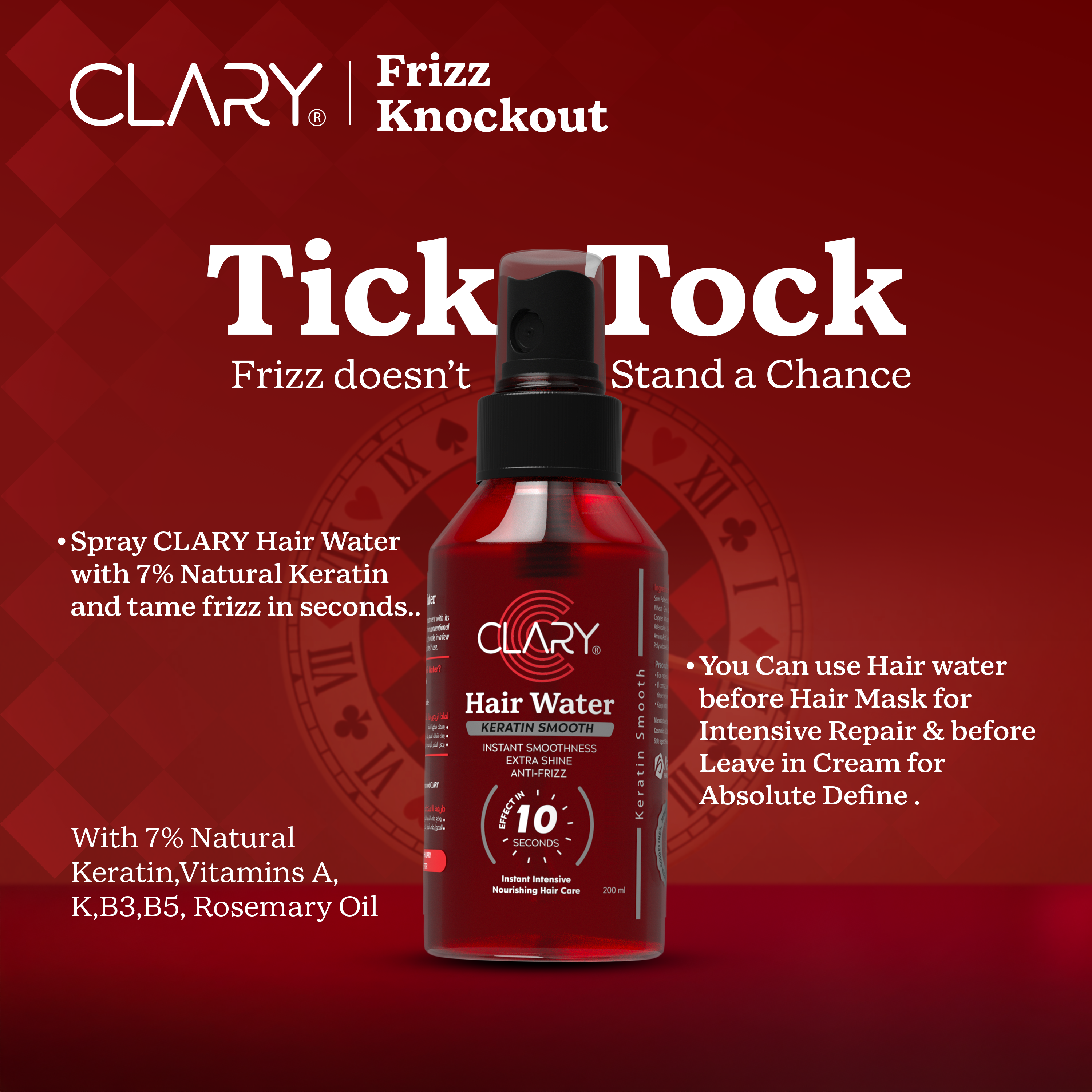 CLARY Hair Water bottle with promotional text