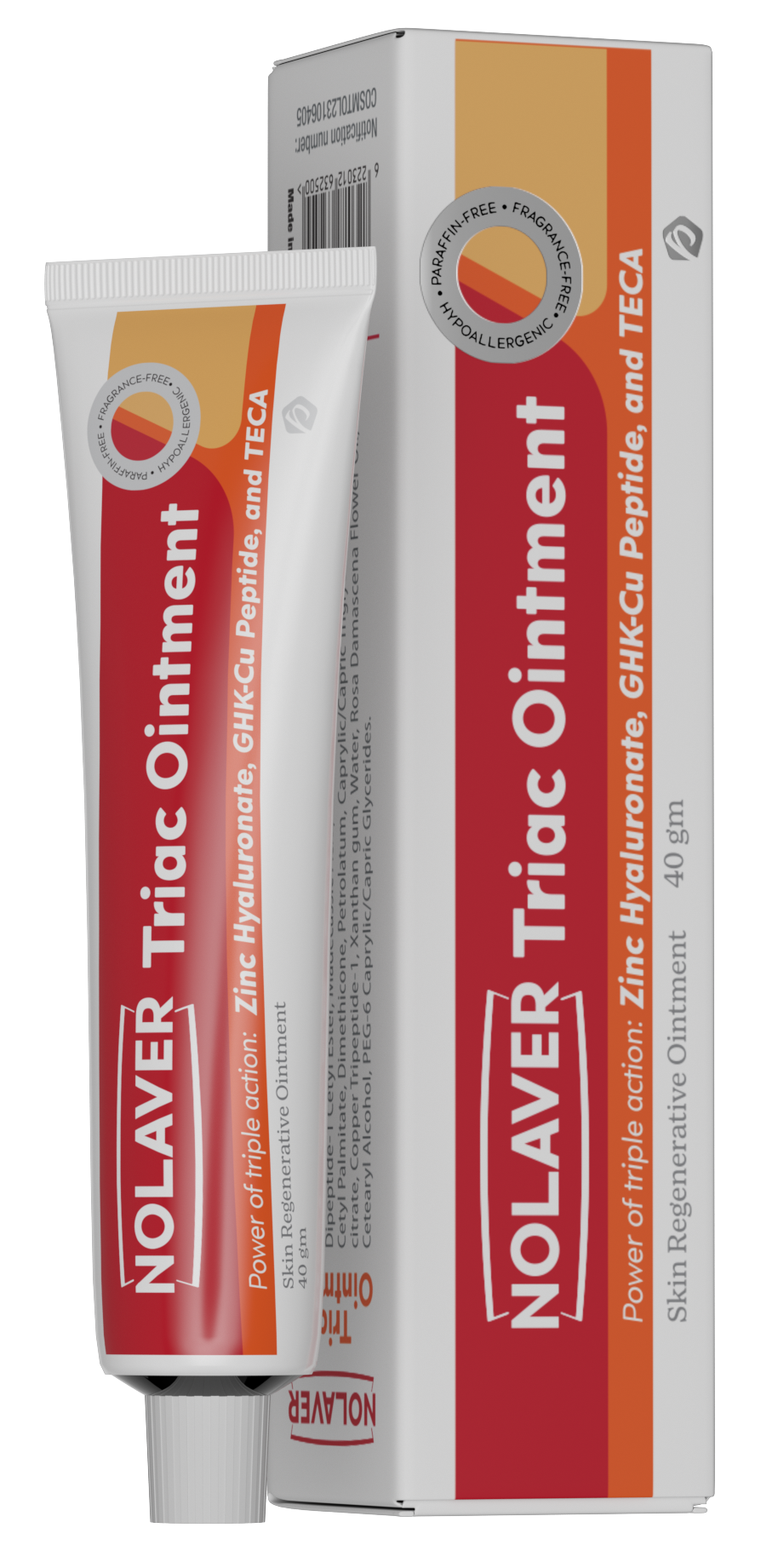 Packaging of Nolaver Triac Ointment, showing the tube and box with brand and product information.