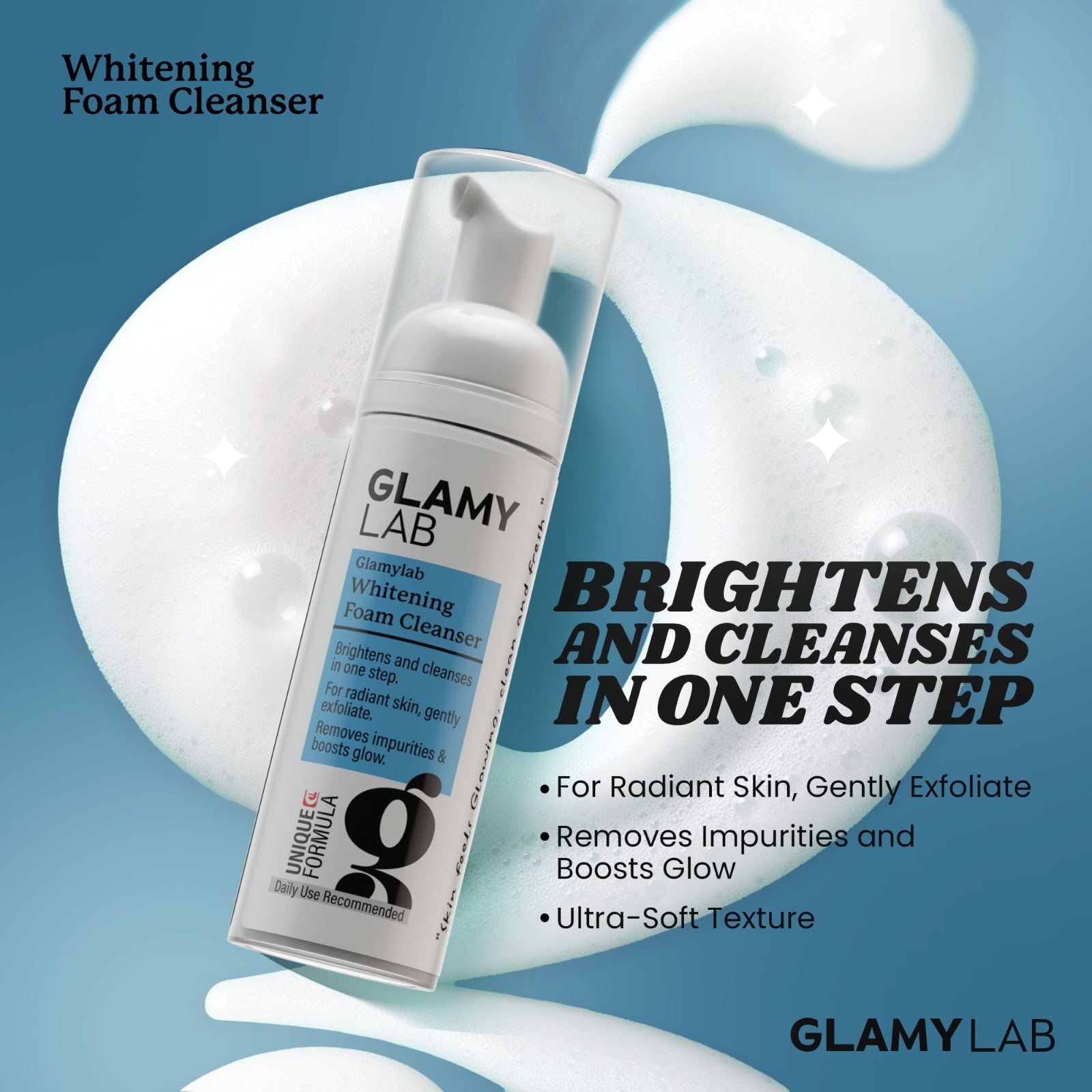 Glamy Lab Whitening Foam Cleanser with product benefits