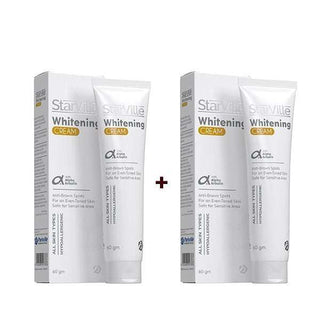 Two tubes of Starville Whitening Cream, each labeled 60 gm, packaged in white and yellow boxes.