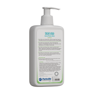 A pump bottle of StarVille Acne Prone Skin Lotion with tea tree oil, designed for moisturizing and mattifying the skin.