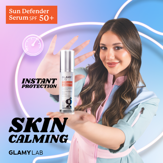 GLAMY LAB Sun Defender Serum with product details 