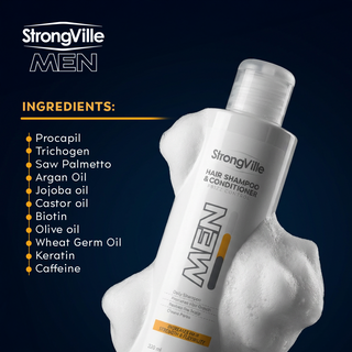 StrongVille Men's hair shampoo and conditioner bottle with ingredients listed 