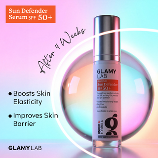 GLAMY LAB Sun Defender Serum SPF 50+ with product details 
