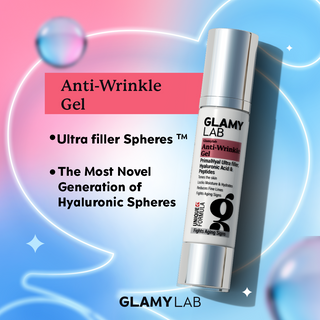 GLAMY LAB Anti-Wrinkle Gel bottle with product features 