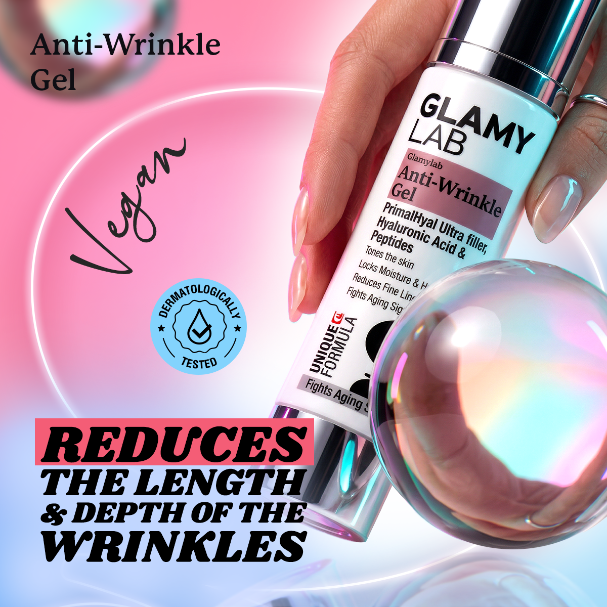 GLAMY LAB anti-wrinkle gel with vegan label 