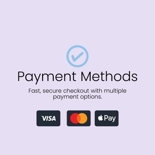 Payment methods graphic with Visa, Mastercard, and Apple Pay logos 