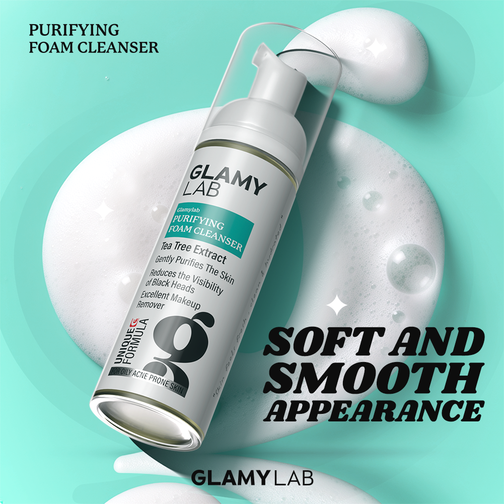 Glamy Lab purifying foam cleanser bottle with soft and smooth appearance