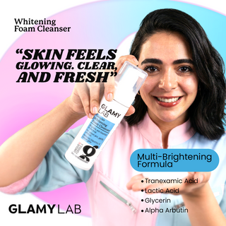 GLAMY LAB whitening foam cleanser with product details 