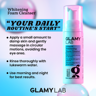 Glamy Lab Whitening Foam Cleanser with usage instructions 