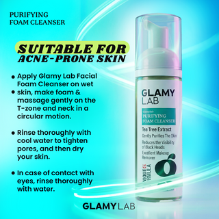 Glamy Lab facial foam cleanser bottle with usage instructions 