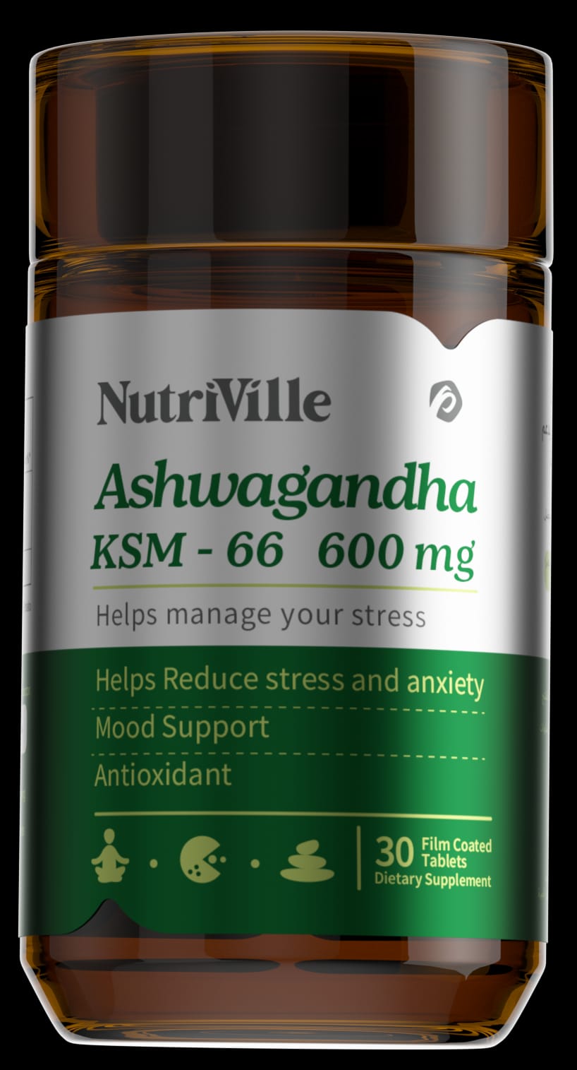 NutriVille Ashwagandha KSM-66 600 mg supplement bottle 