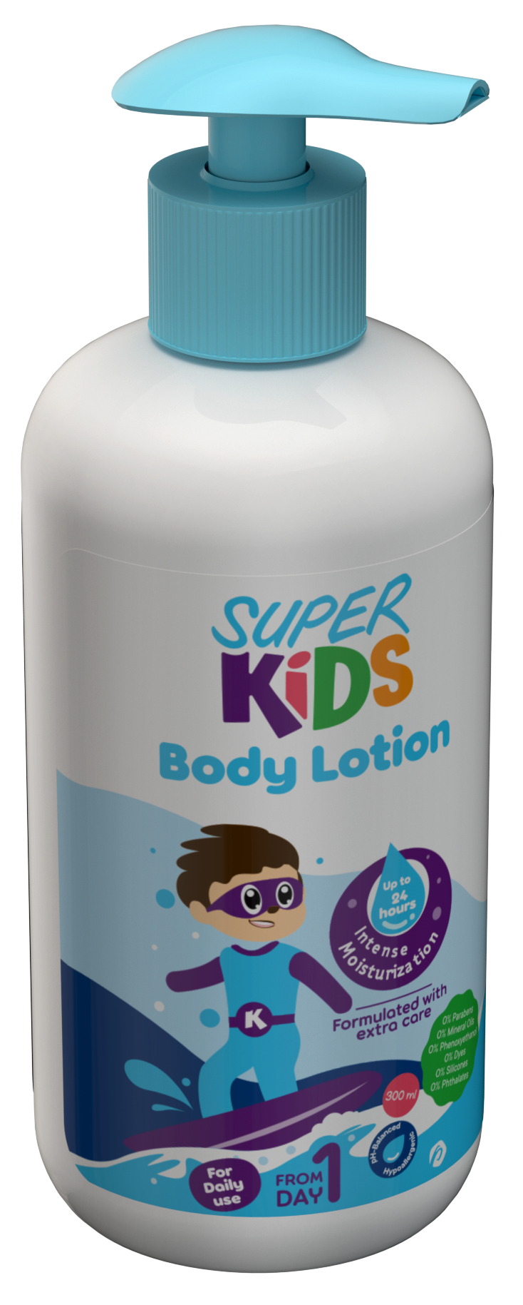 Super Kids body lotion bottle with pump 