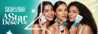 Three women holding Starville skincare products 
