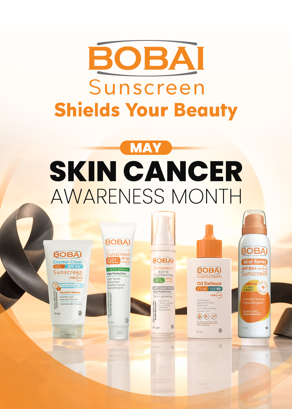 Bobai Sunscreen products with skin cancer awareness message 