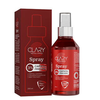 Clary hair fall control spray bottle and packaging 