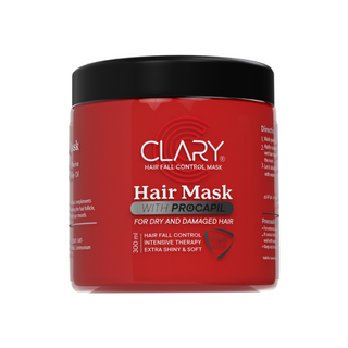 Clary Hair Mask, labeled for hair fall control and intensive therapy, extra shiny & soft.