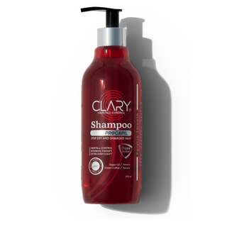 Clary Hair Shampoo with a pump dispenser, labeled for thin and damaged hair.
