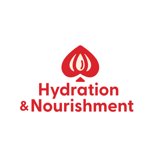 Red logo with a droplet design and 'Hydration & Nourishment' 