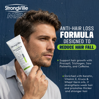 Man holding a Strongville Men's anti-hair loss cream 