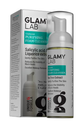 Glamy Lab Purifying Cleanser Foam in a pump bottle.