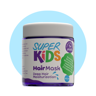 Superkids Hair Mask designed for deep hair moisturization, intended for use by children aged 1+ years, with a weight of 300 grams.