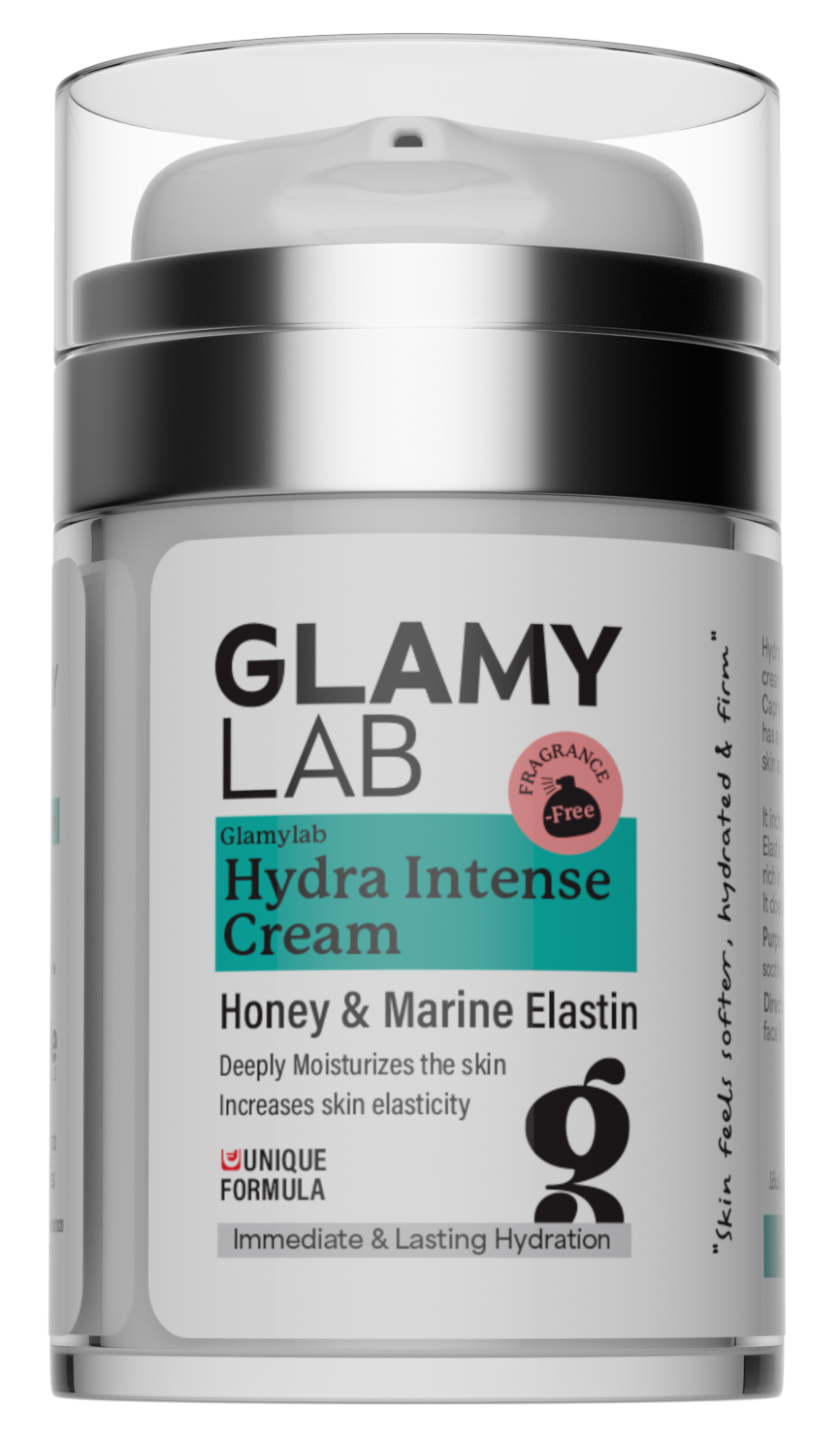 GLAMY LAB Hydra Intense Cream packaging with silver cap and white label.