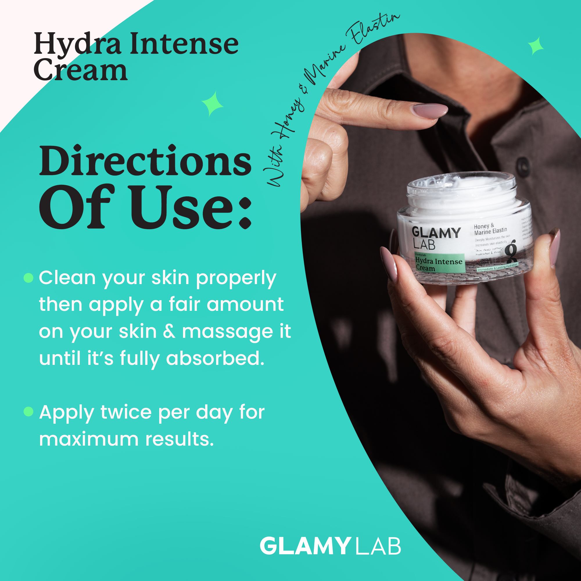 Glamy Lab Hydra Intense Cream with directions for use.
