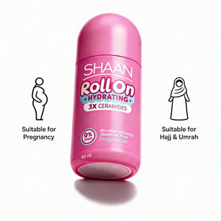 Shaan Pink roll-on deodorant bottle.