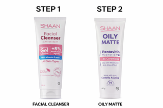 Two skincare products from 'Shaan' with steps.