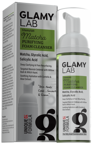 Glamy Lab Matcha Purifying Foam Cleanser with packaging 