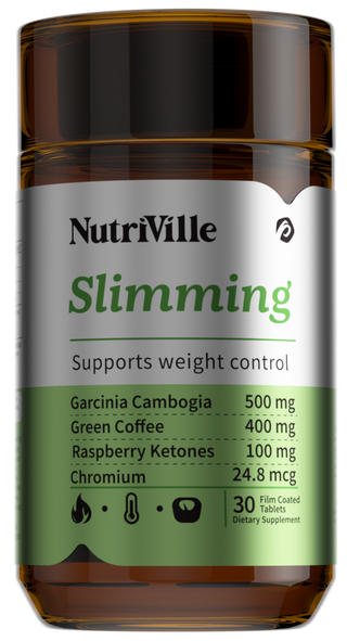 Nutriville Slimming supplement bottle with ingredients listed 