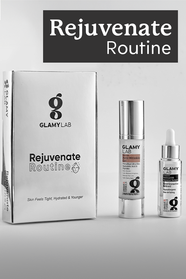 Glamy Lab skincare products including a box and bottles 