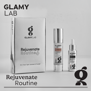 GLAMY LAB skincare products including a box and two bottles 