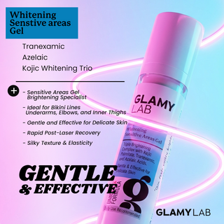 GLAMY LAB Whitening Sensitive Areas Gel bottle with product details 