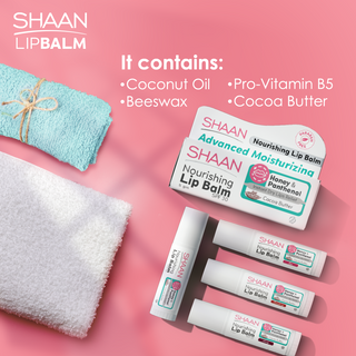 SHAAAN lip balm packaging with ingredients listed 