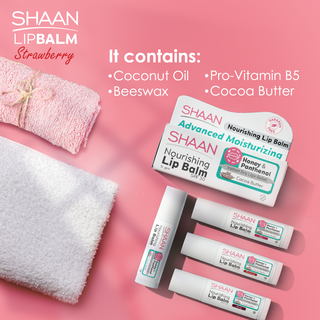SHAAN lip balm packaging with ingredients listed 