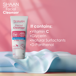 Shaan Facial Cleanser tube with ingredients listed
