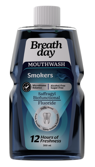 Bottle of Breath Day Smokers mouthwash 