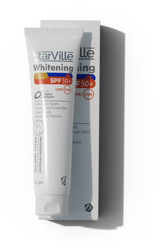 A tube of StarVille Whitening Gel SPF 50, 60gm, with packaging.