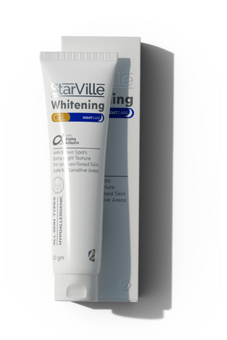 Packaging of Starville Whitening Night Care Gel, showing the box and tube with the gel inside.