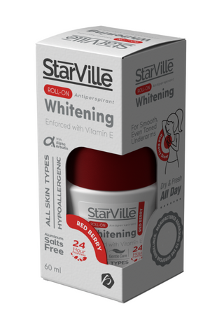 Packaging of Starville Whitening Roll on Redberry Scent 60 ml, showing the box and the roll-on container.
