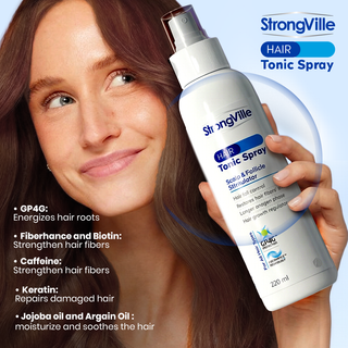 Strongville Hair Tonic Spray with product details 